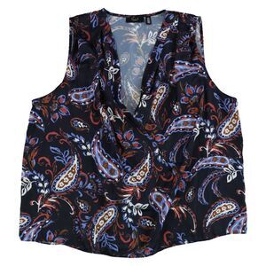 Ella Rafaella Womens Paisley Pleated Sleeveless Blouse Top, Blue, NWT